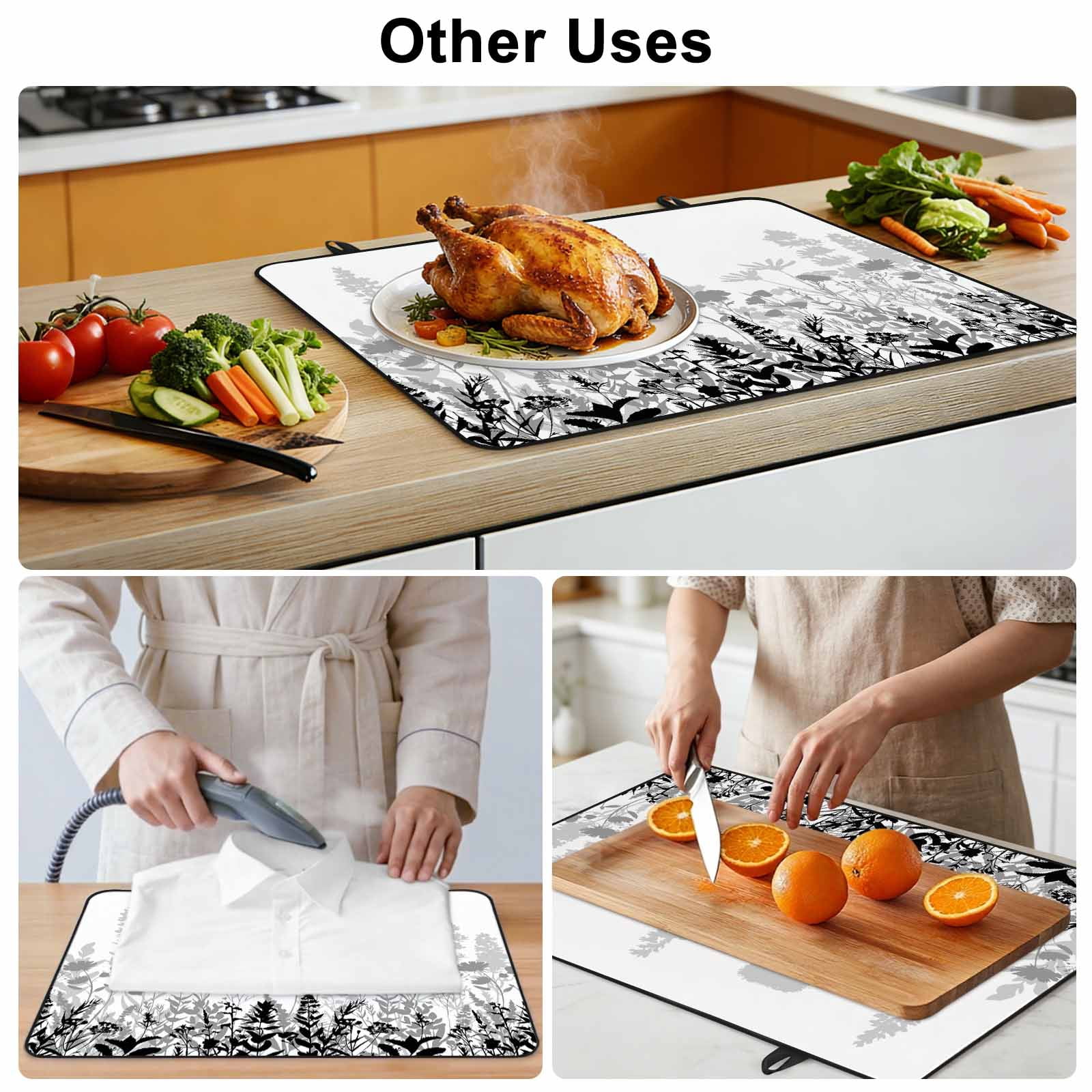 Grey Floral Rustic Stove Top Cover for Electric Stove, Heat-proof & Non Slip Glass Top Stove Cover Protector, Spring Farmhouse Botanical Floral Kitchen Flat Cooktop Rubber Mat 24x21 Inches