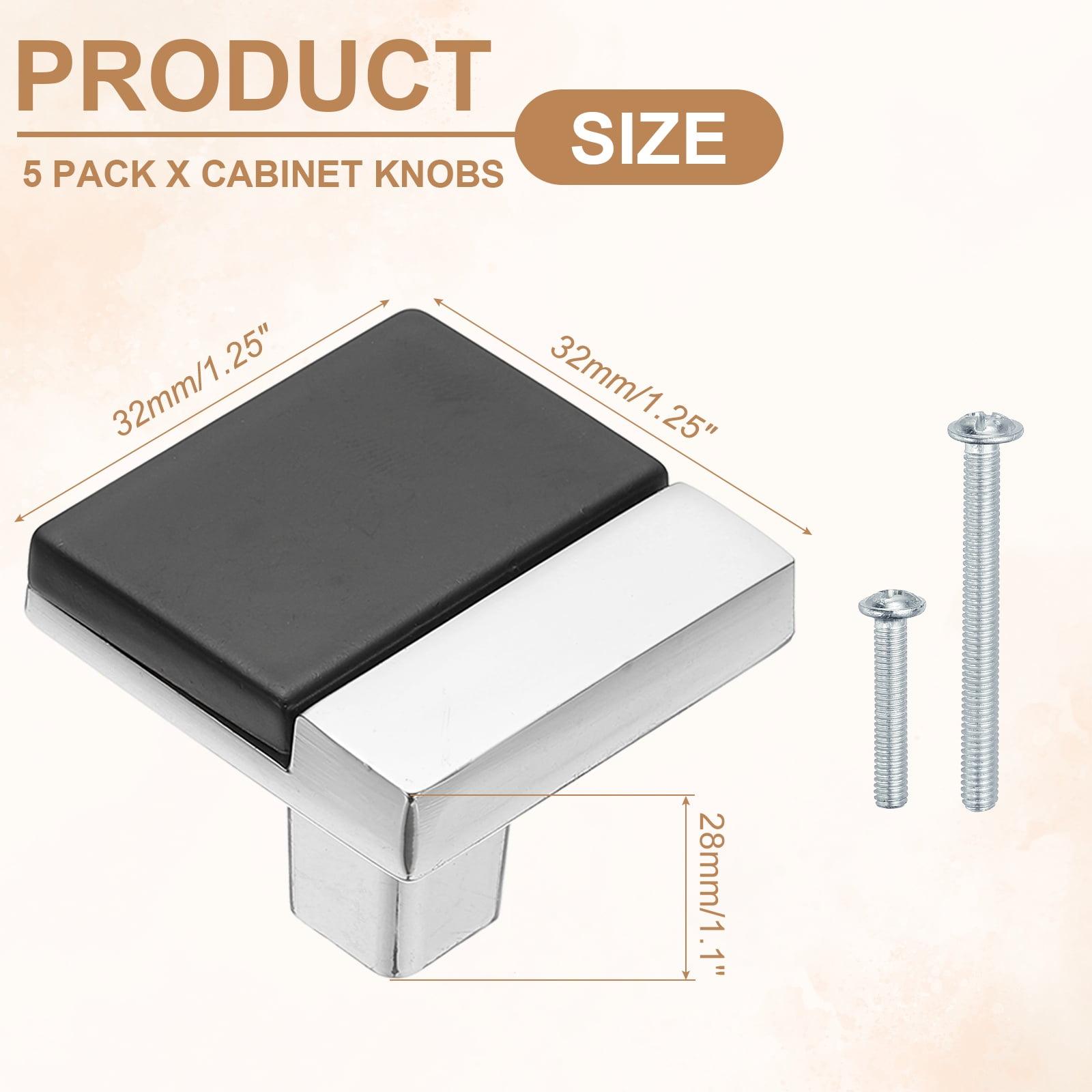 5 Pack Cabinet Knobs, Kitchen Cabinet Pulls Single Hole Dresser Handles and Drawer Pulls for Bedroom Dresser Black Silver