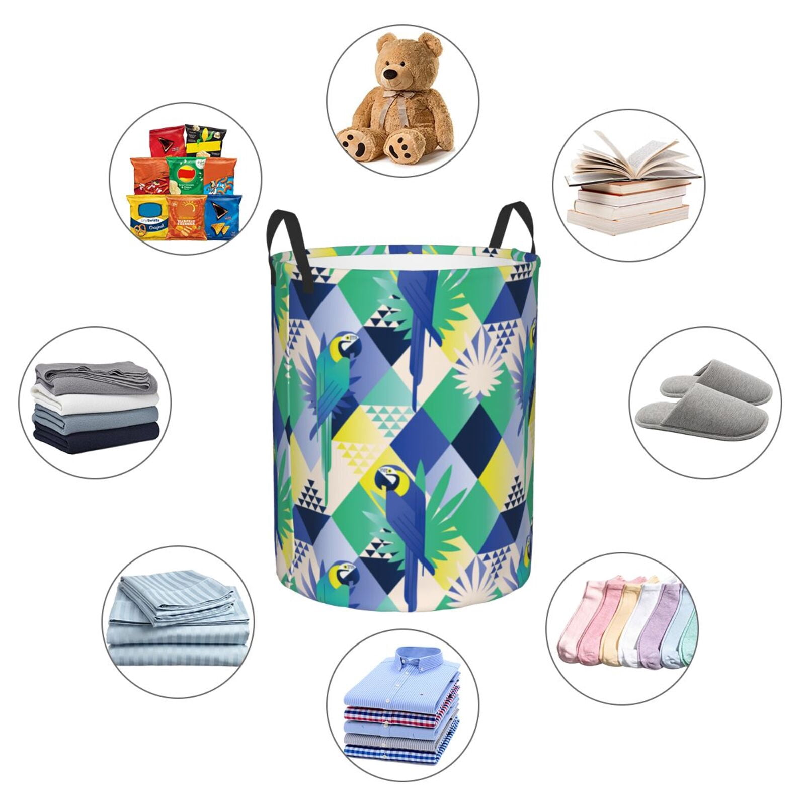 Large Laundry Basket with Handles - Geometric Cute Parrot Kids Baby Dirty Clothes Laundry Hamper for Bedroom Aesthetic