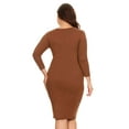 thumbnail image 3 of Lady's Crew Neck 3/4 Sleeve Midi Bodycon Dress, Mocha, XL, 3 of 5