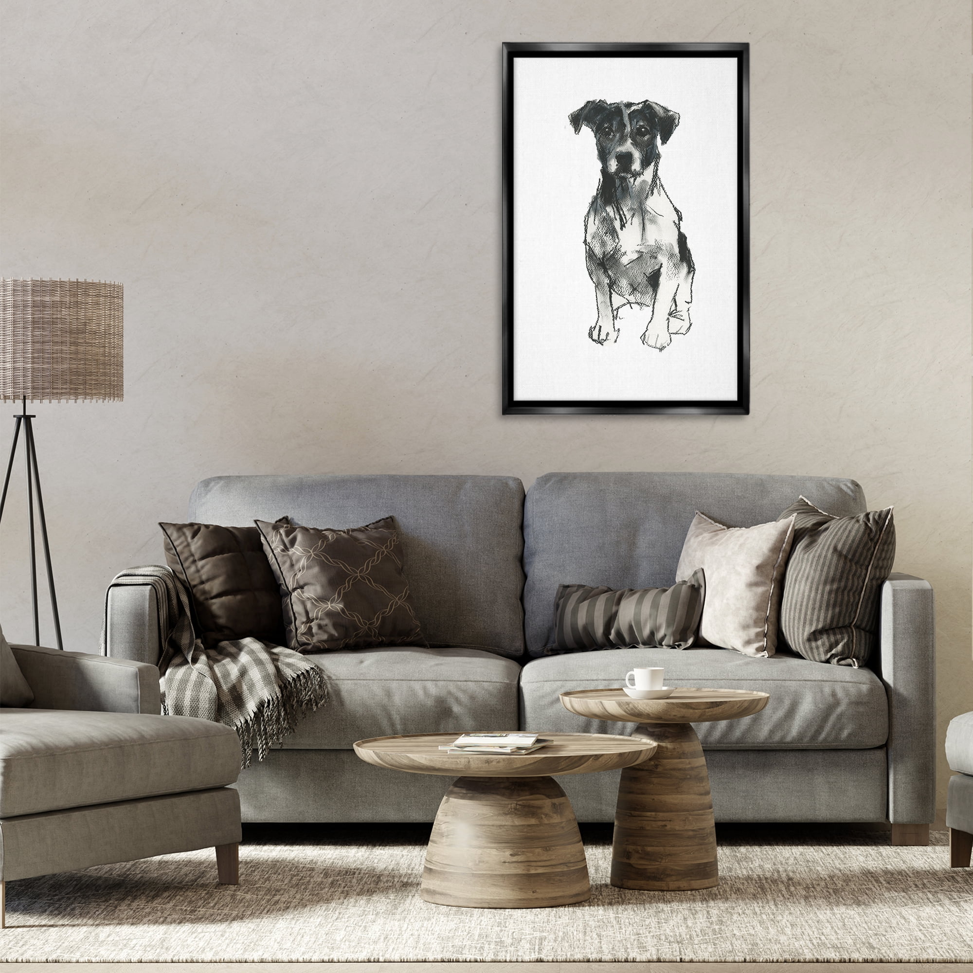 Stupell Industries Minimal Dog Drawing Animals & Insects Drawing Black Floater Framed Canvas Art Print Wall Art, 21 x 31
