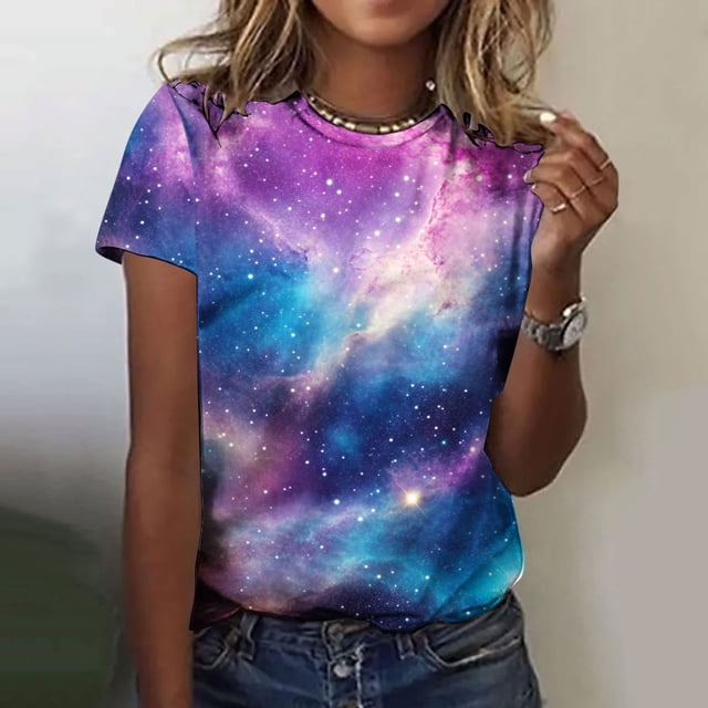 TaTaai Unisex Casual Tee: Breathable Cotton Short Sleeve T-Shirt, Crew Neck Loose Fit Top with Astronomy Graphic for Men Women Gift