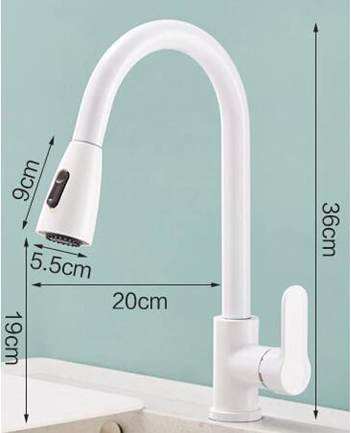 Kitchen Faucets with Pull Out Spray, Kitchen Sink Mixer Faucet Brass 360° Rotation Hot Water and Cold Water Single Hole Multifunction Pull Out Kitchen Mixer Faucet White-B