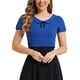 thumbnail image 1 of Blusa de cuello Peter Pan de manga corta con lazo para mujer INSPIRE CHIC, top casual de verano, color azul real M, 1 of 1
