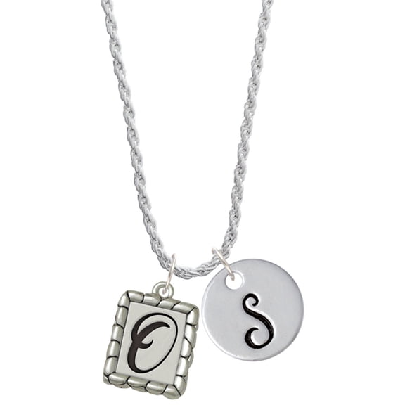 Delight Jewelry Silvertone Pebble Border Initial - O Silvertone Script Initial Disc - S - Charm Necklace, 20" 3"