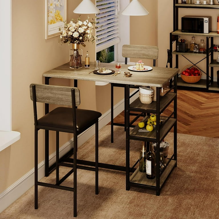 WhizMax Kitchen Table Set Dining Table and Chairs for 2 3 Piece Dining Room Table Set with 2 Upholstered Chairs Bar Dining Table Set for Small Spaces Apartment Breakfast Pub Rustic Gray Walmart