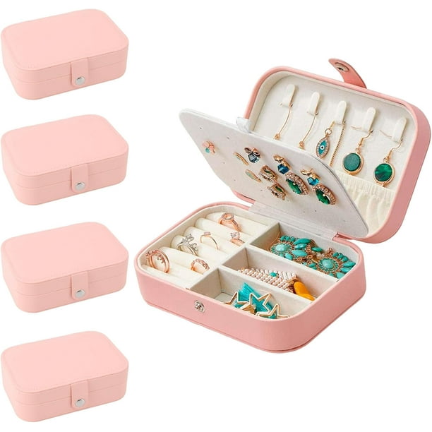 Set de 4 Joyeros Bluelander, Alajero Organizador para Anillos, Collares, Relojes, Pulseras y Aretes, Impermeable de Cuero, Interior de Terciopelo, Rosa