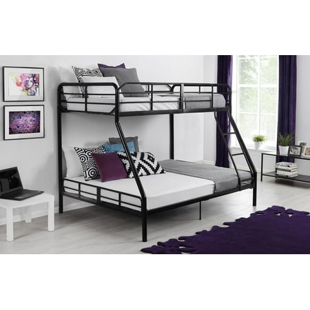 Explorer Bunk Bed Set - Mainstays Bunk Bed, Twin Over Full, Black, Includes Mattress