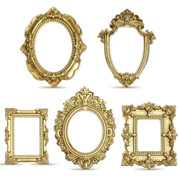 10PCS Mini Gold Picture Frames 1x1 Inch Vintage Small Antique Resin Picture Frames Oval Rectangle Wall Hanging Display Table Frame for DIY Jewelry Christmas Holiday Party Hotel Decor