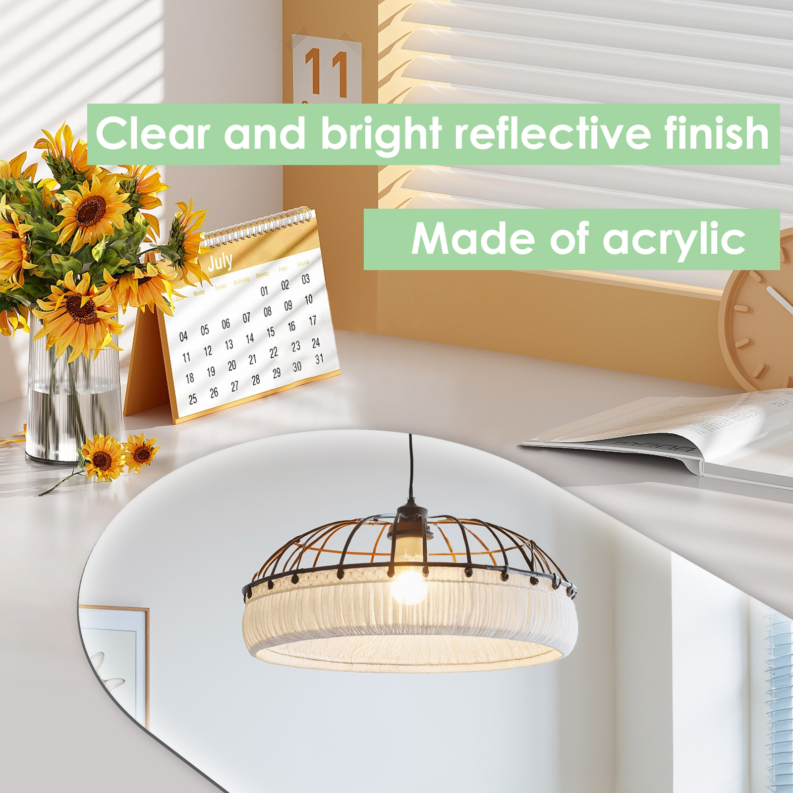 Threns 8Pcs Acrylic 2mm Self Adhesive Mirror Sticker Free Punching Flexible Mirror Wall Sticker Strong Adhesion for Wall Bathroom Home
