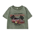 thumbnail image 3 of Women's Cotton Crop Top T-Shirt With Motor Racing Print Short Sleeve Distressed Washed Tee, 3 of 6