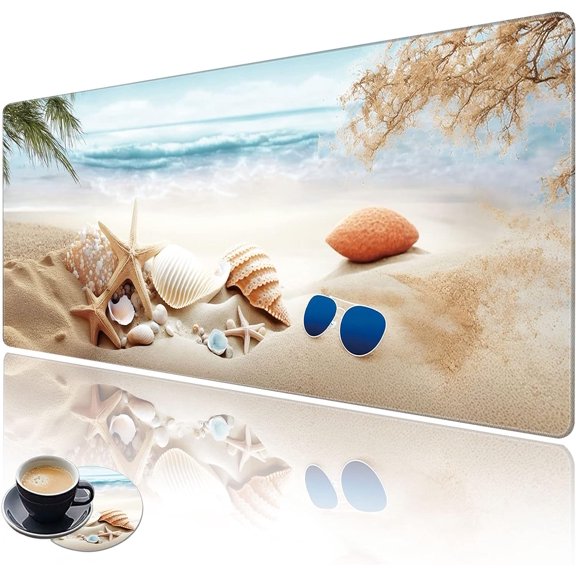 Extended Large Gaming Mouse Pad with Stitched Edges, XXL Mouse Pad Large (31.5x11.8 Inch) w/Brilliant Design, Desk Mat Keyboard Pad with Anti Slip Base, Multifunctional Desk Pad - Beach Starfish