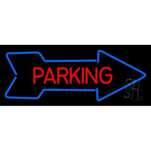 Parking With Arrow LED Neon Sign 13 x 32 - inches, Clear Edge Cut Acrylic Backing, with Dimmer - Bright and Premium built indoor LED Neon Sign for Bar decor.