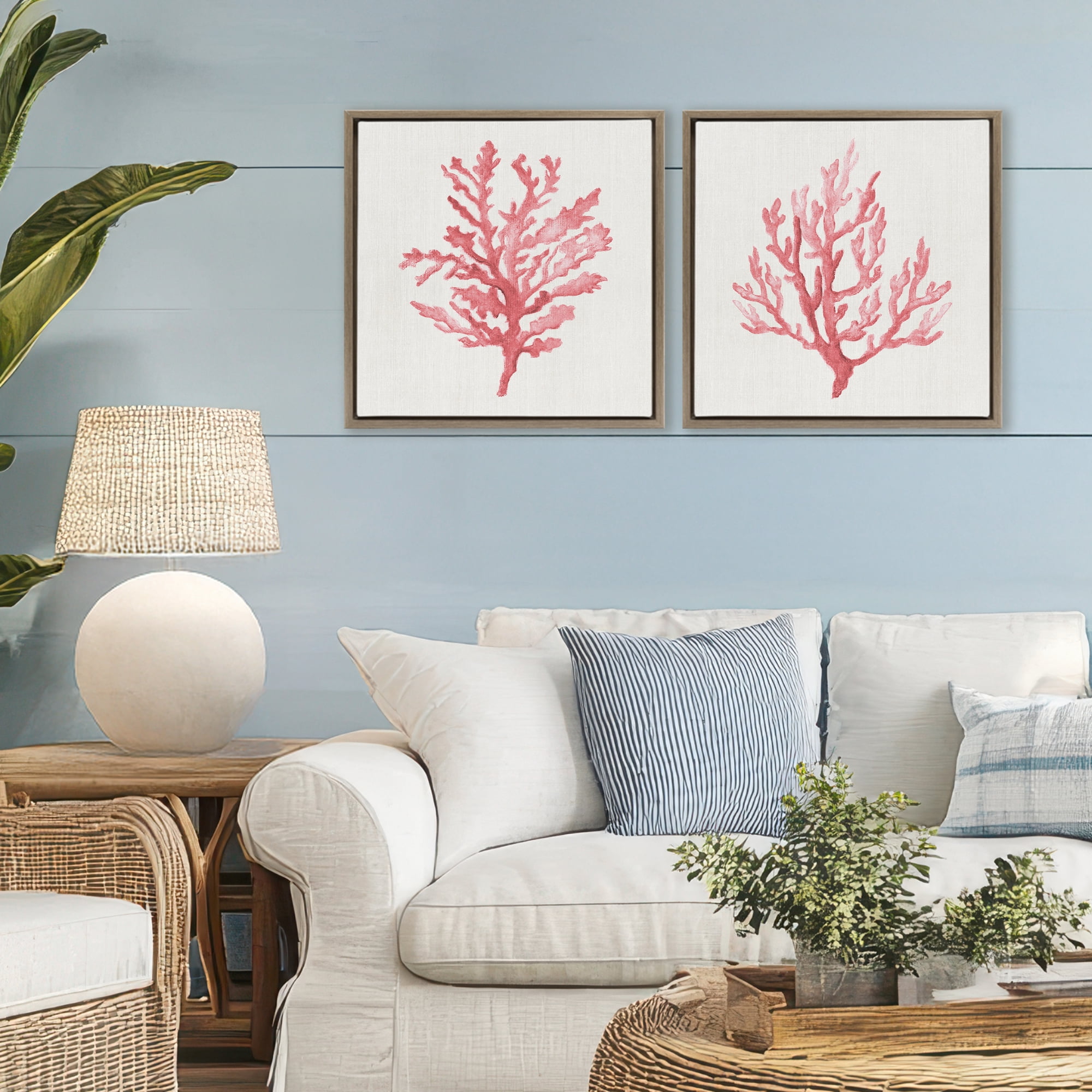 Stupell Industries Rosy Pink Coral Branches 2 Piece Brown Framed Floater Canvas Set, design by Janet Tava