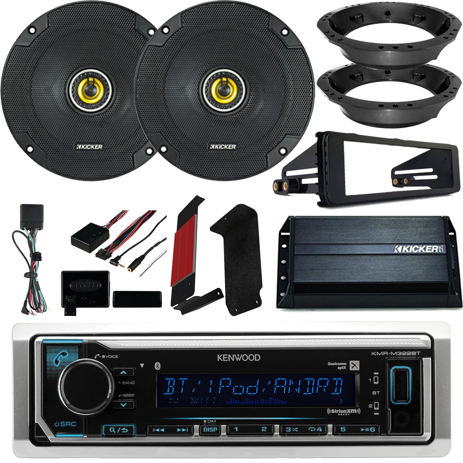 Kenwood Marine Bluetooth Receiver (No CD), 2 x Kicker 6.5