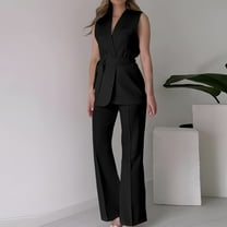 Wancir Women's 2 Piece Outfits Sleeveless Suit Vest and Wide Leg Pants Business Casual Blazer Sets