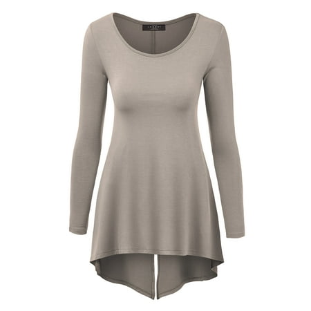 - MBJ WT1172 Womens Round Neck Long Sleeve Tunic with Back Slit XL TAUPE