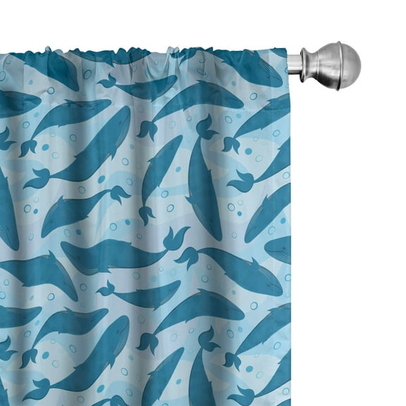 Ambesonne Whale Curtains, Big Blue Aquatic Animals, Pair of 28"x63", Pale Blue Violet Blue