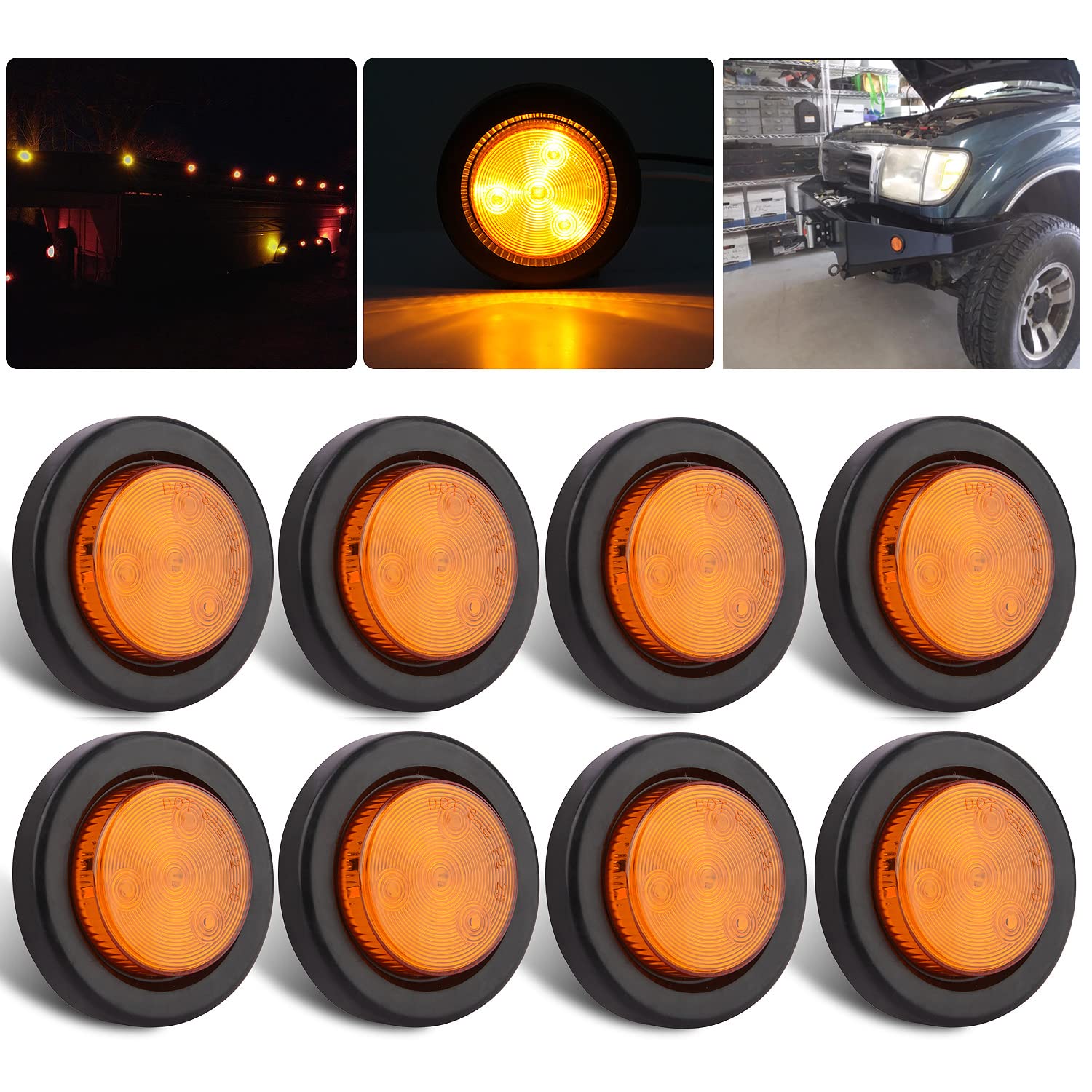 8Pcs 2 Inch Round Led Trailer Marker Lights Amber, 2 Inch Round Trailer