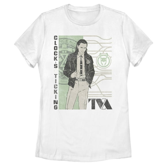 Women's Marvel Loki Clock's Ticking Retro Graphic Tee White Large