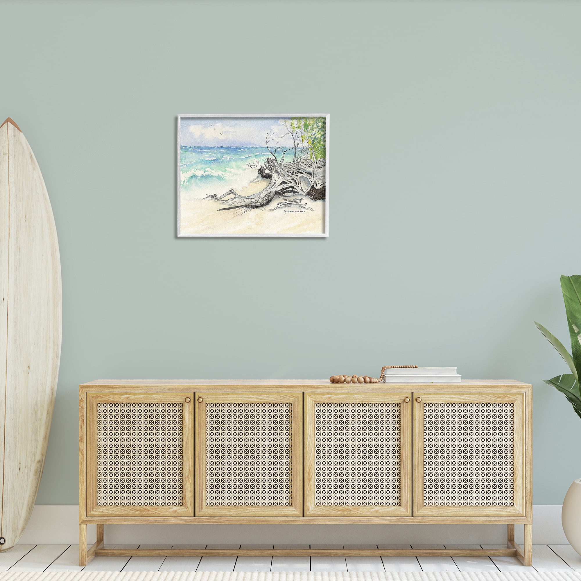 Stupell Industries Beach Driftwood Landscape Landscape Painting White Framed Art Print Wall Art, 30 x 24
