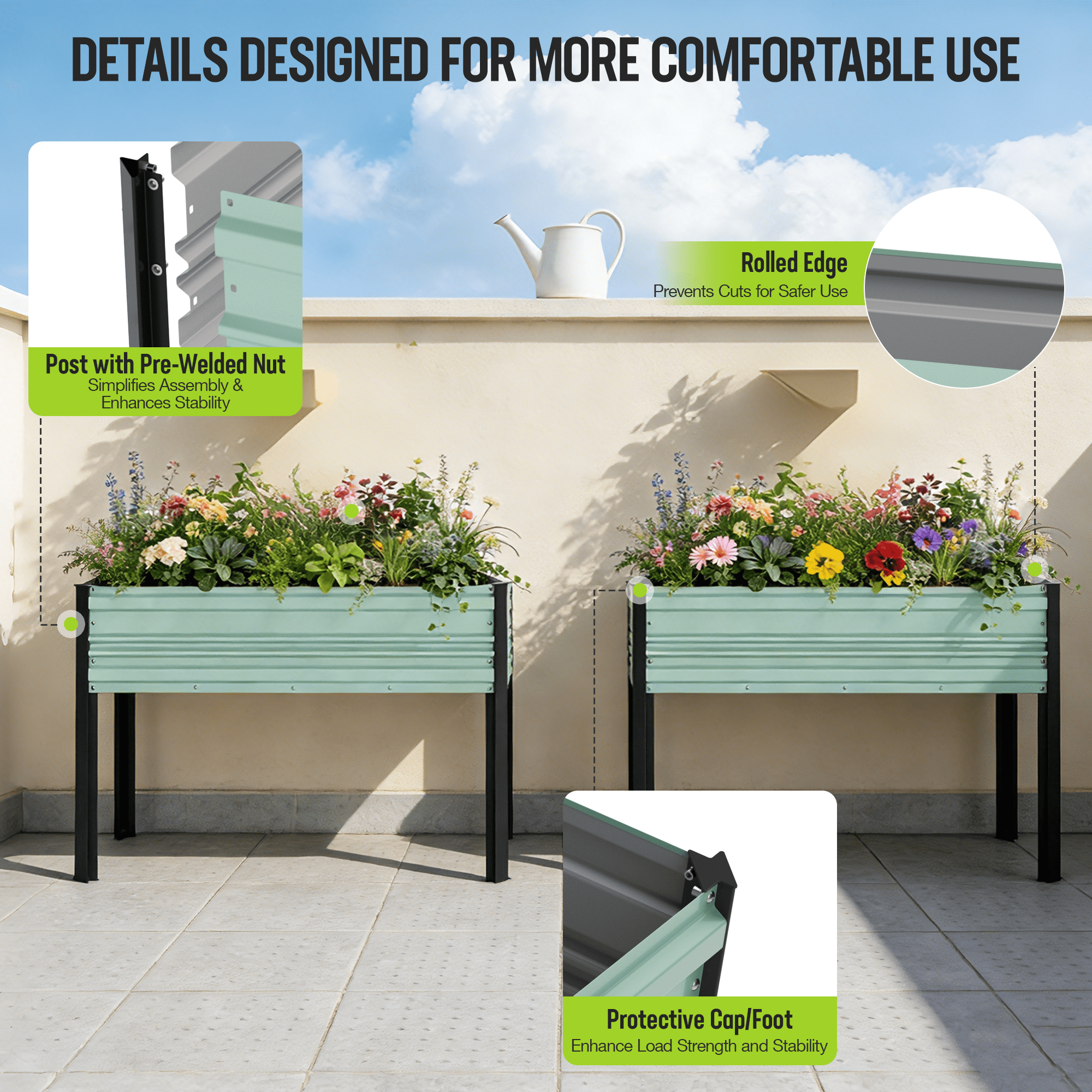 WORKPRO 48x24x32in Outdoor Galvanized Raised Garden Bed with Legs-Light Green