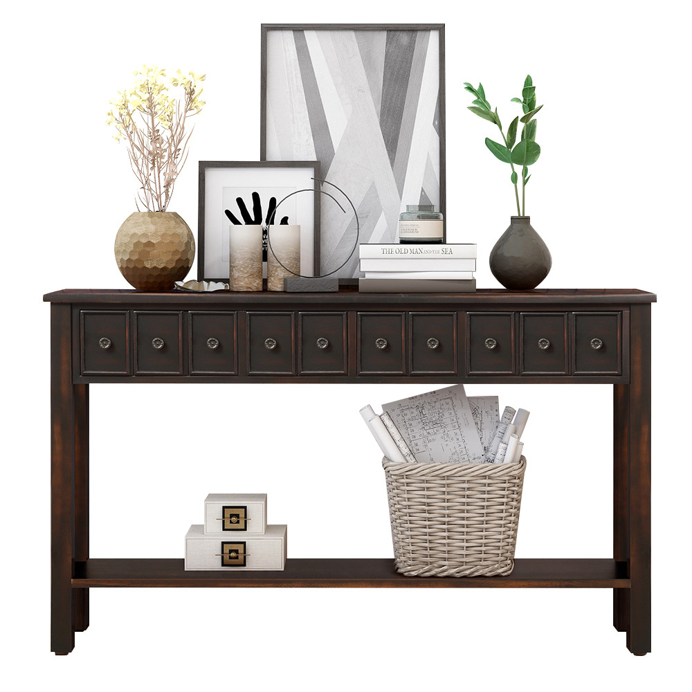 Accent 60” Long Console Table with Storage Vintage Style Decorative