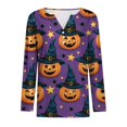 thumbnail image 4 of Halloween Printed Tops for Women V Neck Quarter Button Long Sleeve Trendy Festival Party Top Multicolor 10 M, 4 of 5