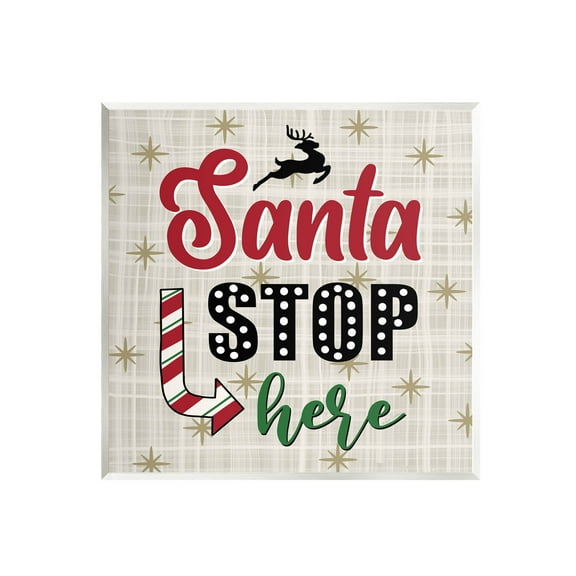Santa Stop Here Retro Holiday Holiday Graphic Art Unframed Art Print Wall Art