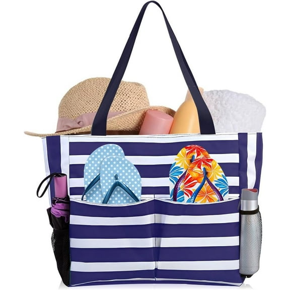 Beach Bag, Waterproof Sandproof Beach Bags for Women, Travel Tote Bag with Zipper for Beach Essentials, Pool Bag Large Capacity with Wet Pocket for Vacation Gym Sport