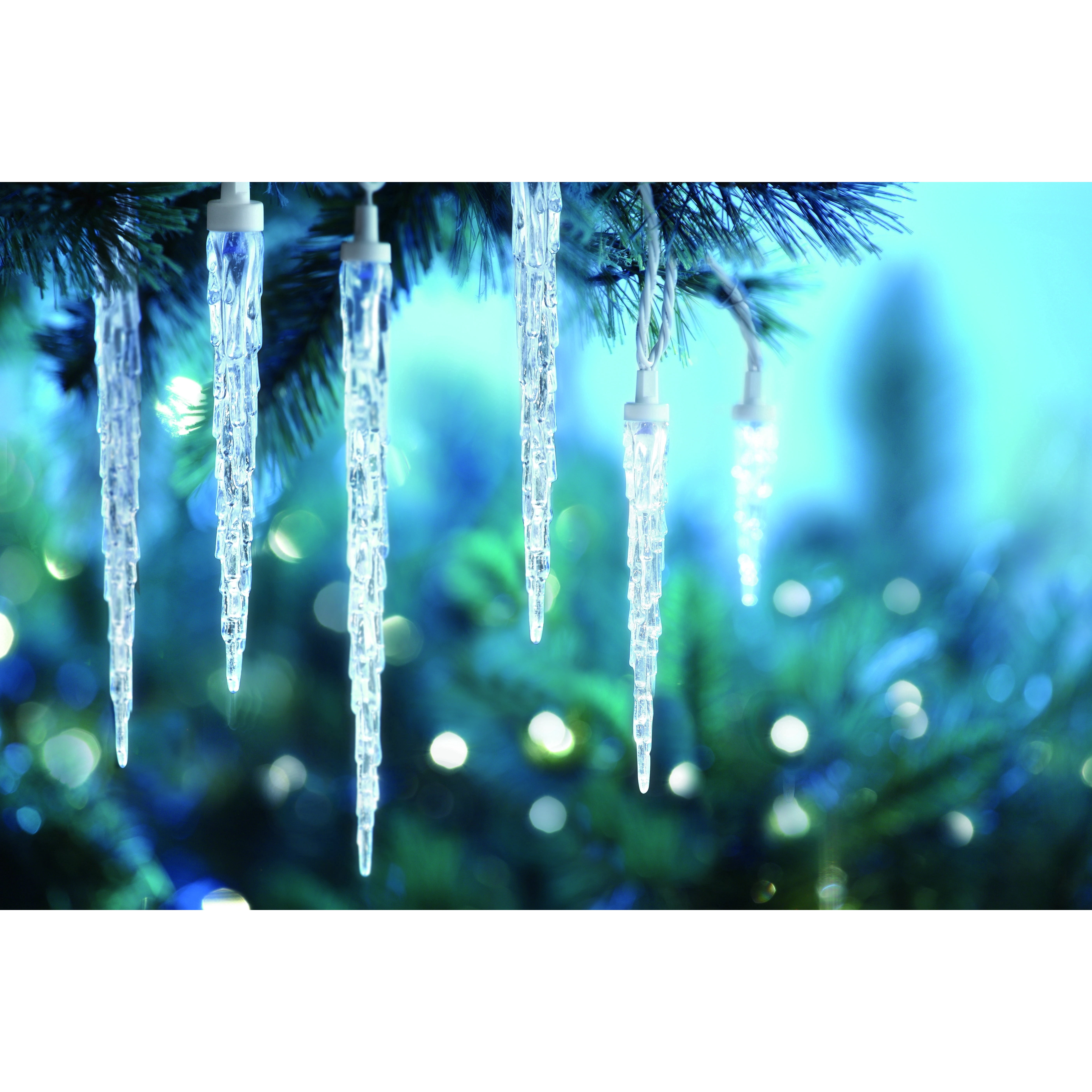 Indoor/Outdoor 25-Count LED Random Twinkling Christmas Icicle Lights, Cool White, White Wire, 12', by Holiday Time