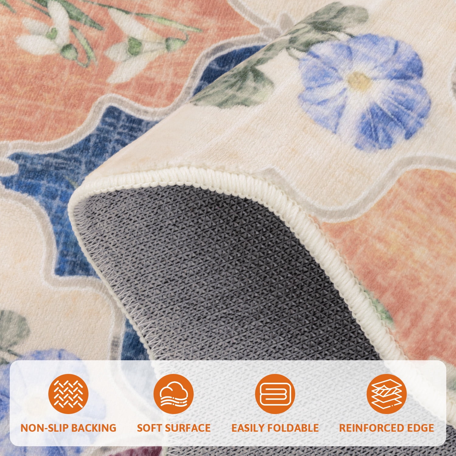MJIAexp 5x7 Moroccan Floral Area Rug Washable Bedroom Rug Vintage Boho Area Rug Non-Slip Accent Throw Rug Stain Resistant Floor Carpet for Kitchen Entryway Living Room Office Multi-Color