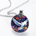thumbnail image 2 of Peace Dove Glass Design Circular Pendant Women's Necklace - Elegant Jewelry Piece, 2 of 5