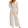 thumbnail image 3 of HAYIMI Womens Fall Outfits Sets 2 Pieces Casual Long Sleeve Tops With Button Front And Pocket Trousers Solid Color Versatile Clothes Sets, 3 of 7