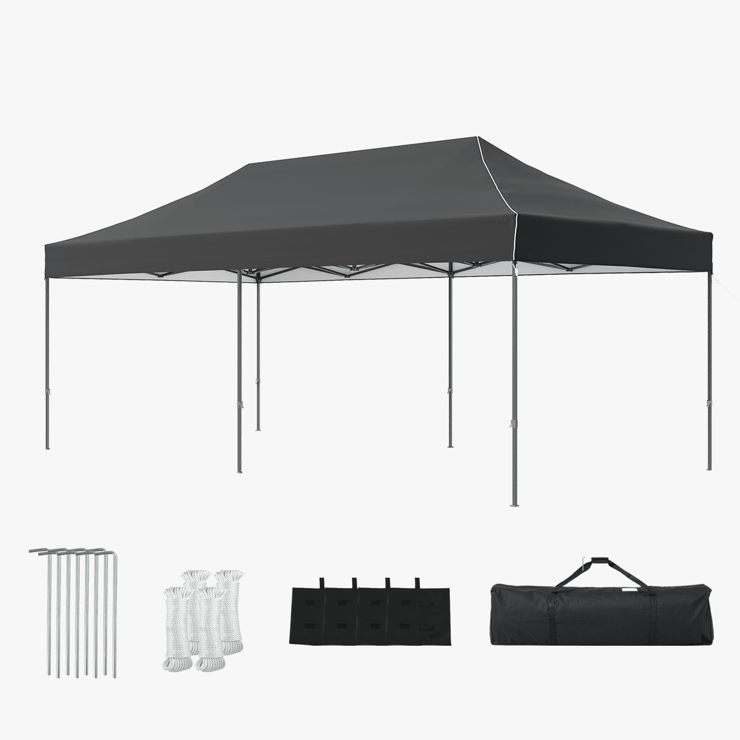 Dateyes 10x20FT Pop Up Canopy, Outdoor Canopy Tent with Carry Bag, Easy Setup Portable Instant Canopy with 4 Sandbags and 12 Stakes for Outdoor Events, Commercial, Beach, Backyard, Lawn, Dark Gray