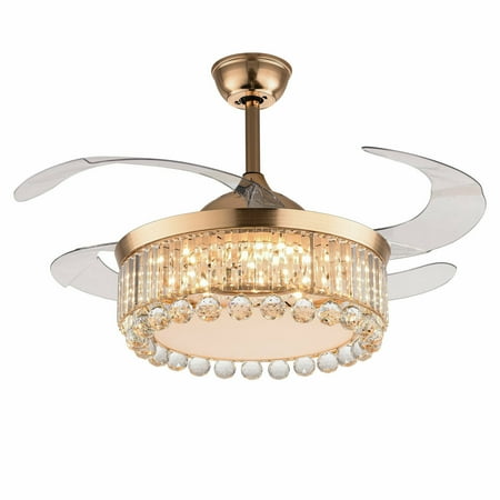 

TFCFL 42 Crystal LED Chandelier Invisible Ceiling Fan Light w/ Remote Control Gold