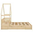 thumbnail image 6 of Euroco Wood Queen Bed, House Platform Bed with 2 Storage Drawers for Adults, Natural, 6 of 12