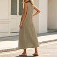 thumbnail image 4 of SAWOBUUN Womens Sleeveless Maxi Dress V Neck Contrast Collar Caftan Dress Casual Loose Fit Cotton Linen Long Sundress with Large Pockets, 4 of 7