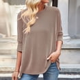 thumbnail image 4 of Htigea Oversized 3/4 Batwing Sleeve Tops for Women Casual Crewneck T-Shirts Solid Color Loose Fit Everyday Dressy Blouse Khaki XL, 4 of 9