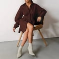 thumbnail image 5 of Womens Button Up Long Sleeve Mini T Shirt Dress Lapel Collar Pleated Flared Short Dresses Brown L, 5 of 9