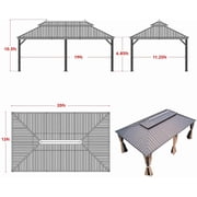 Hommow 12 x 20 Hardtop Gazebo Galvanized Steel, Outdoor Canopy Double Roof Patio Gazebo with Aluminum Frame
