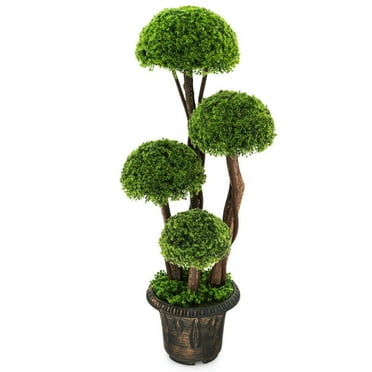 Spaco 3 Ft Artificial Treewith Rattan Trunk, Decorative Artificial Cedar Topiary Tree, Decorative Tree for Indoor and Outdoor, Green
