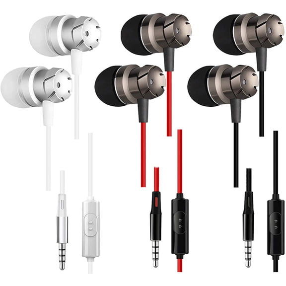 3 Packs Earphone with Remote & Microphone, in Ear Stereo Sound Noise Isolating Tangle Free for Smartphones, Laptops, Gaming, Fits 3.5mm Interface Device