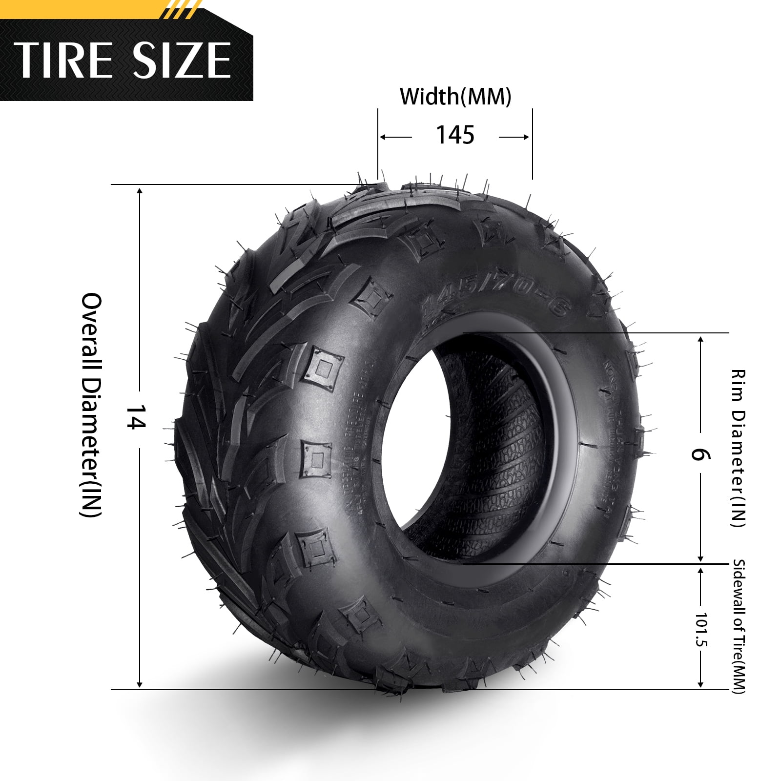 Ktaxon 145/70-6 ATV & Go Kart Tires Set of 2, 4PR Tubeless All-Terrain Sport Tires for ATV and Utility Vehicles