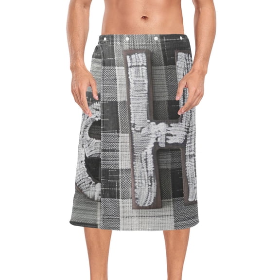 Home Plaid Bath Towel Wrap for Man Adjustable Shower Wrap Button Closure Body Towel for Sauna Gym