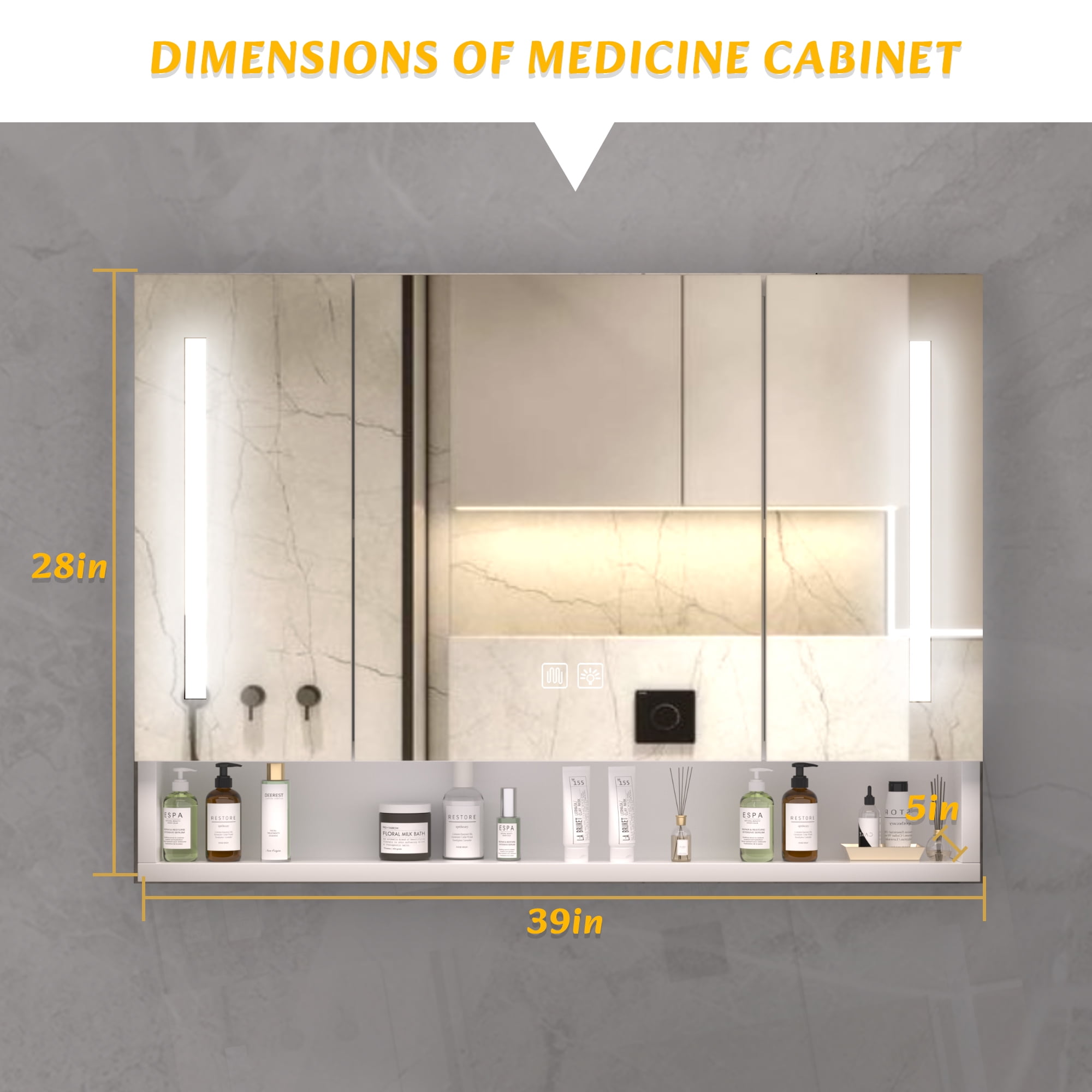Aukfa Bathroom Medicine Cabinets Wall Cabinet with Mirrors and LED Lights,39"x28",White