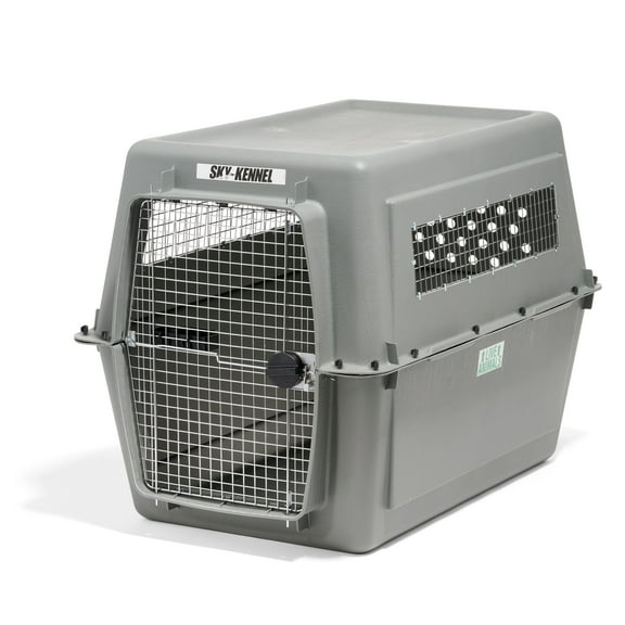 Petmate Sky Kennel for Dogs, IATA Approved, Plastic Travel Carrier, Gray, For Dogs 90-125 lbs, Jumbo Extra Extra Large, 48" x 32" x 48"