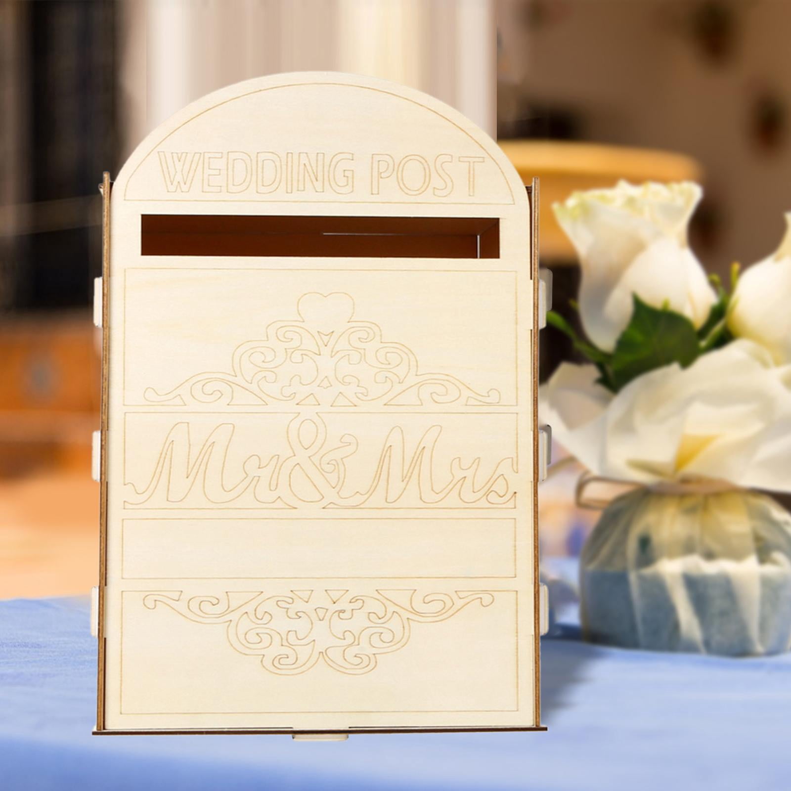 Tachiuwa Wedding Card Box Letterbox Decorative DIY Wood Wedding Decor Unpainted Wedding Post Box Envelope Gift Post Card Box for Party B