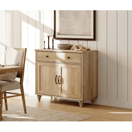 WAMPAT 34’‘ Credenzas & Sideboards with 2 Doors and 1 Drawer Wood Kitchen Storage Cabinet Modern Farmhouse Coffee Bar Table Sideboard Credenza for Dining Room Oak