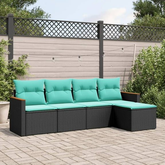 vidaXL 5 Piece Patio Sofa Set with Cushions Black Poly Rattan